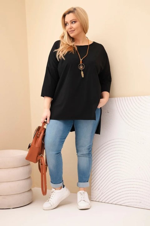 Bluzka damska bawełniana Plus Size asymetryczna z naszyjnikiem czarna