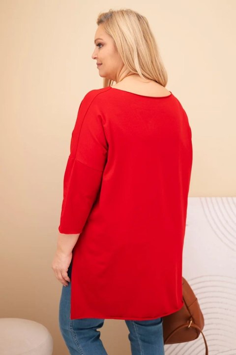 Bluzka damska bawełniana Plus Size asymetryczna z naszyjnikiem czerwona