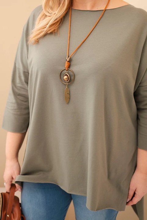 Bluzka damska bawełniana Plus Size asymetryczna z naszyjnikiem khaki