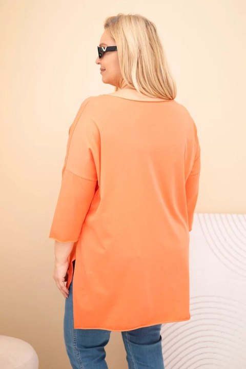 Bluzka damska bawełniana Plus Size asymetryczna z naszyjnikiem morelowa