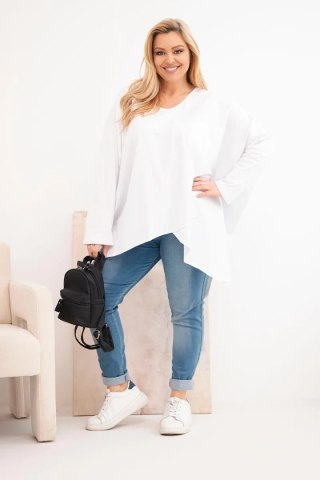 Bluzka damska bawełniana Plus Size z asymetrycznym dołem i dekoltem V biała