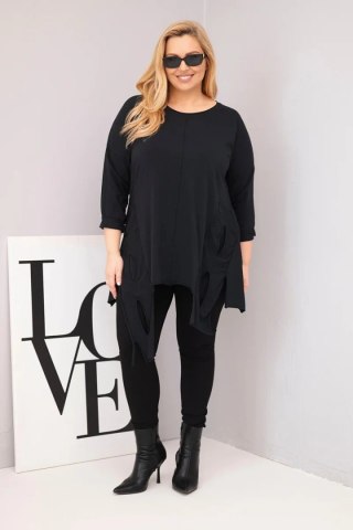 Bluzka damska bawełniana Plus Size z asymetrycznym dołem i wycięciami czarna