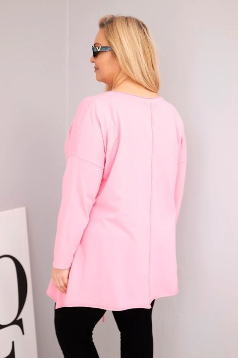 Bluzka damska bawełniana Plus Size z asymetrycznym dołem i wycięciami jasno różowa