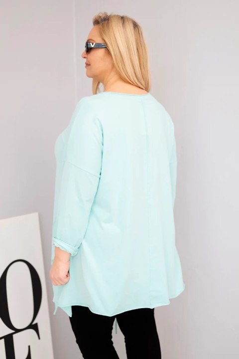Bluzka damska bawełniana Plus Size z asymetrycznym dołem i wycięciami miętowa