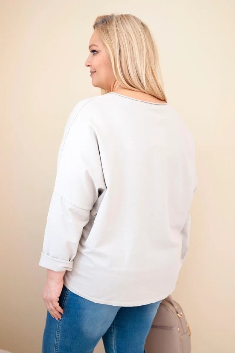 Bluzka damska bawełniana Plus Size z dekoltem V beżowa