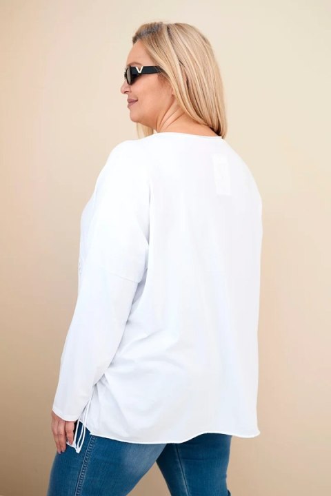 Bluzka damska bawełniana Plus Size z frędzlami biała