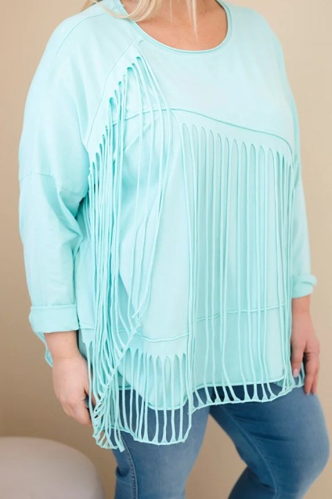Bluzka damska bawełniana Plus Size z frędzlami miętowa
