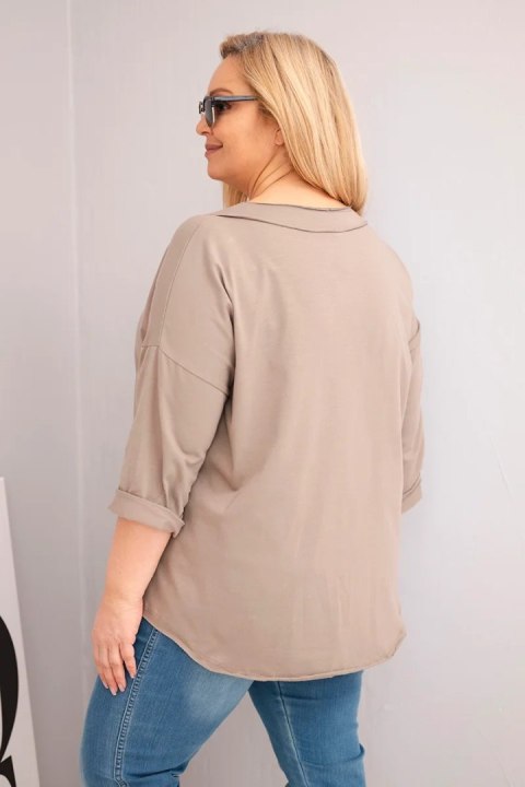 Bluzka damska bawełniana Plus Size z głębokim dekoltem V i asymetrycznym dołem fango