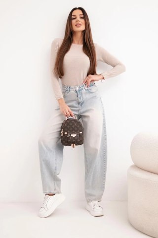 Bluzka damska z kaszmiru z okrągłym dekoltem i długim rękawem beżowa