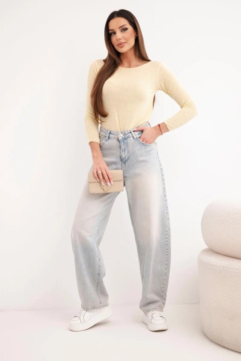 Bluzka damska z kaszmiru z okrągłym dekoltem i długim rękawem żółta