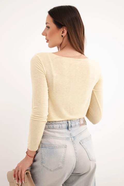 Bluzka damska z kaszmiru z okrągłym dekoltem i długim rękawem żółta