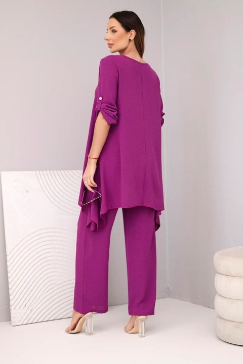 Komplet bluzka + spodnie z wisiorkiem bakłażanowy