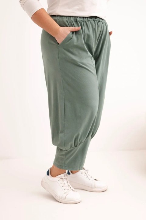 Spodnie damskie Plus Size z obniżonym krokiem i gumką w pasie khaki