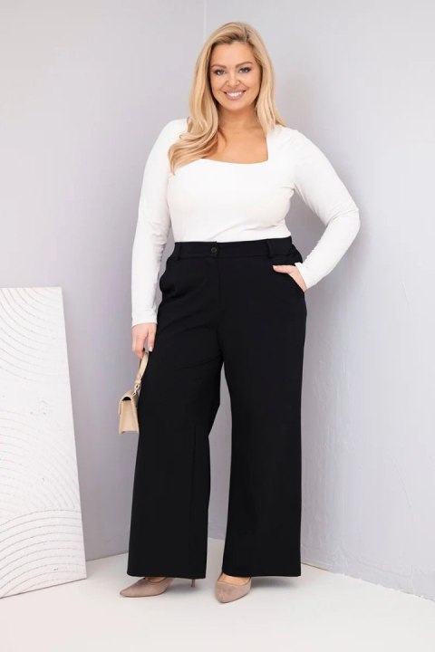 Spodnie damskie Plus Size z szeroką nogawką i wysokim stanem czarne