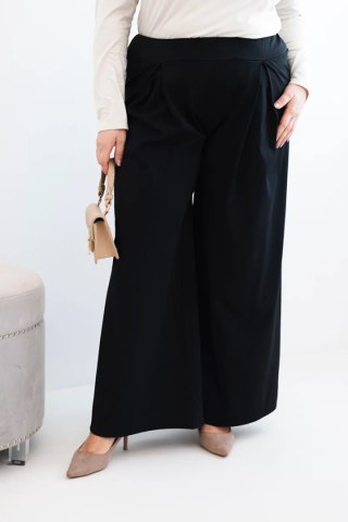 Spodnie damskie Plus Size z szerokimi nogawkami i plisowaniem czarne
