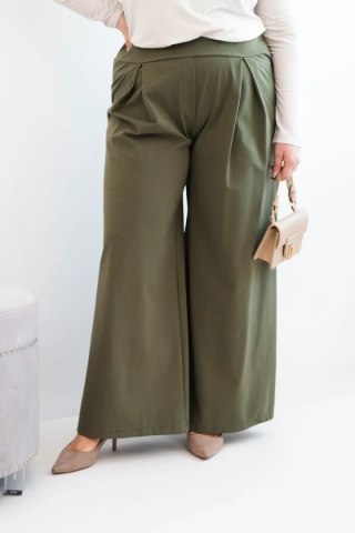 Spodnie damskie Plus Size z szerokimi nogawkami i plisowaniem khaki