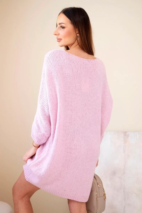 Sukienka damska Plus Size wełniana z dekoltem V jasno różowa