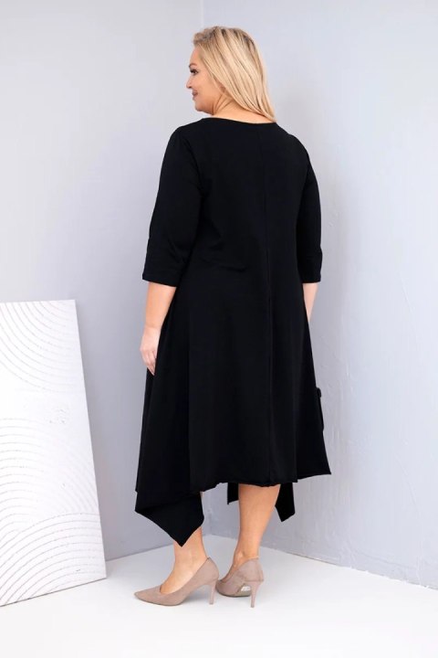 Sukienka damska bawełniana Plus Size z asymetrycznym dołem czarna