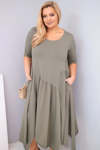 Sukienka damska bawełniana Plus Size z asymetrycznym dołem khaki