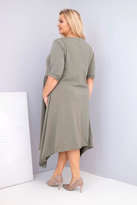 Sukienka damska bawełniana Plus Size z asymetrycznym dołem khaki
