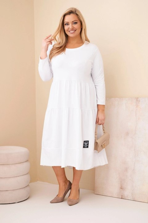 Sukienka damska bawełniana Plus Size z falbanami i podwiniętym rękawem biała