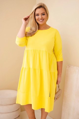 Sukienka damska bawełniana Plus Size z falbanami i podwiniętym rękawem żółta