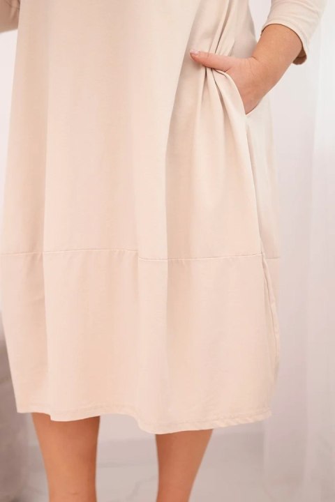 Sukienka damska bawełniana Plus Size z podwijanym rękawem i kieszeniami beżowa