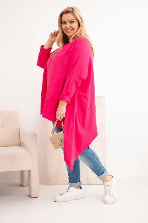 Tunika damska Plus Size z bawełny z asymetrycznym dołem fuksja