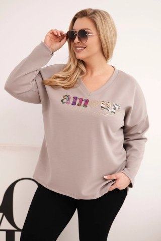 Bluza damska Plus Size z napisem i dekoltem V fango