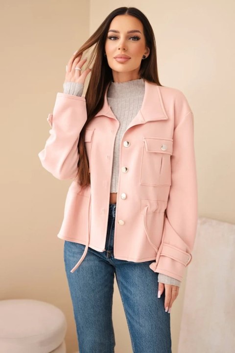 Bluza damska rozpinana masełkowa z troczkiem i kieszeniami ciemny pudrowy róż