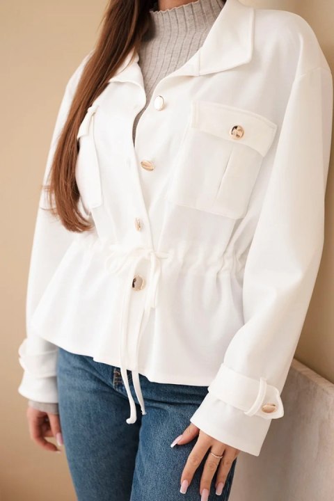 Bluza damska rozpinana masełkowa z troczkiem i kieszeniami ecru