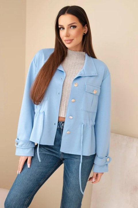 Bluza damska rozpinana masełkowa z troczkiem i kieszeniami niebieska