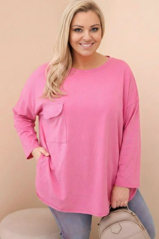 Bluzka damska Plus Size z bawełną z kieszenią i rękawem podwijanym różowa