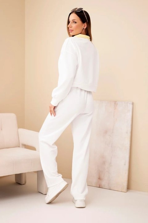 Komplet damski masełko bluza z kołnierzykiem i proste spodnie ecru