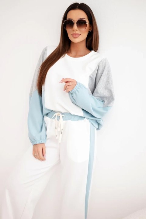 Komplet damski masełko z luźną bluzą i spodniami z szeroką nogawką miętowy
