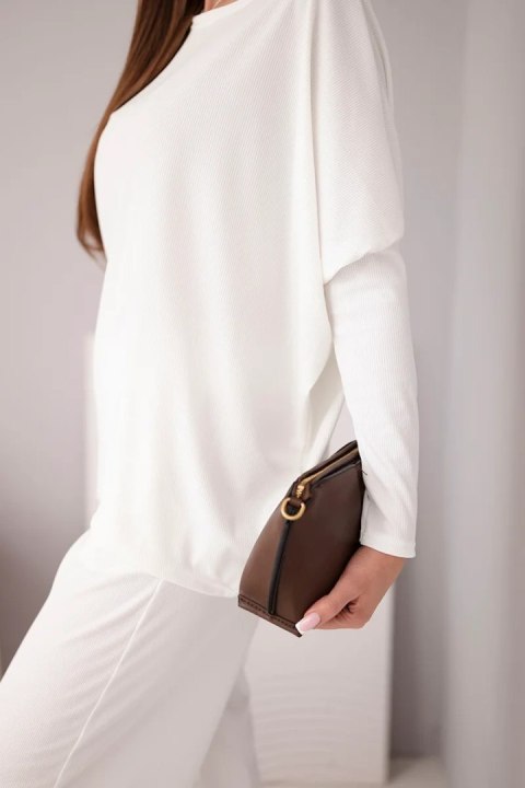 Komplet damski wiskozowy z luźną bluzką i spodniami ecru