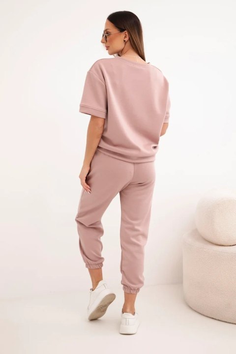 Komplet damski z wiskozy masełko z krótkim rękawem i spodniami ciemny różowy