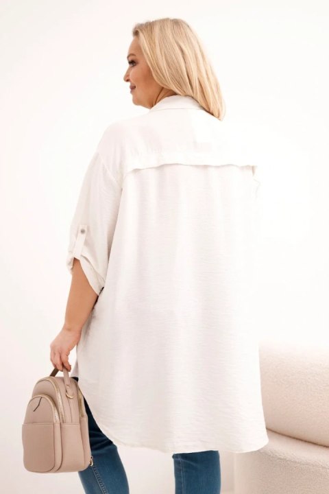 Koszula damska Plus Size z wiskozy z dłuższym tyłem beżowa