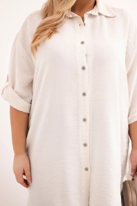 Koszula damska Plus Size z wiskozy z dłuższym tyłem beżowa