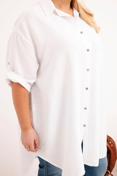 Koszula damska Plus Size z wiskozy z dłuższym tyłem biała