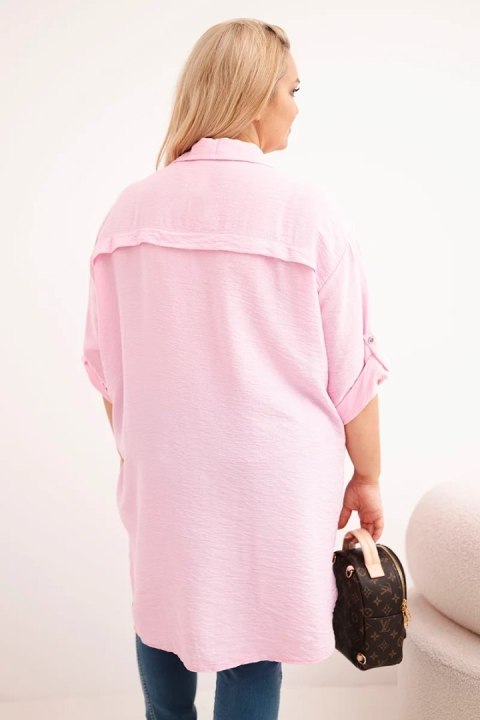 Koszula damska Plus Size z wiskozy z dłuższym tyłem cukierkowy róż