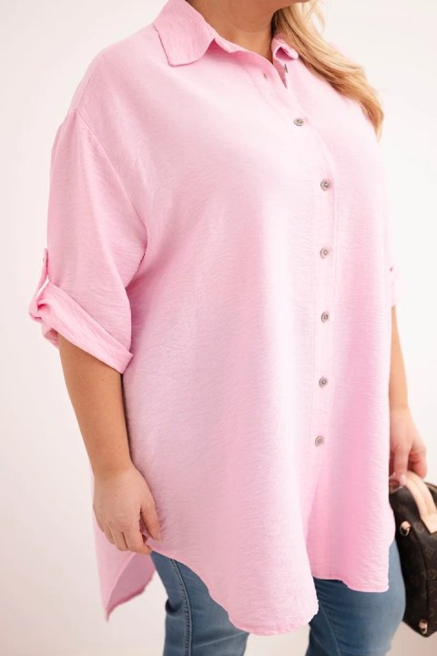 Koszula damska Plus Size z wiskozy z dłuższym tyłem cukierkowy róż
