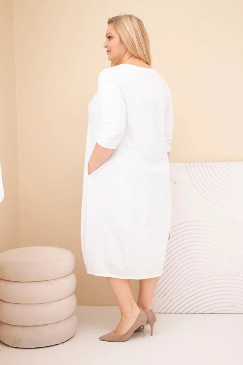 Sukienka damska bawełniana Plus Size z podwijanym rękawem i kieszeniami biała