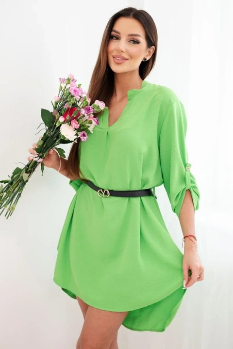 Sukienka z dłuższym tyłem i paskiem pistacjowa