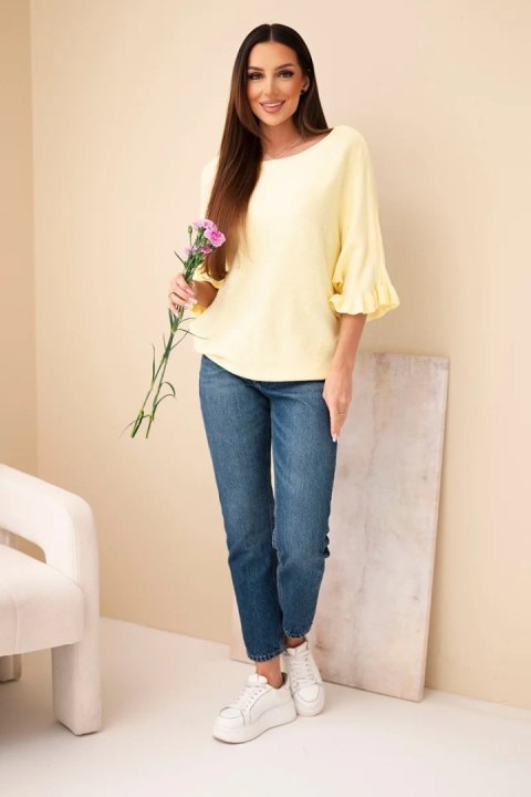 Sweter damski typu nietoperz z okrągłym dekoltem żółty
