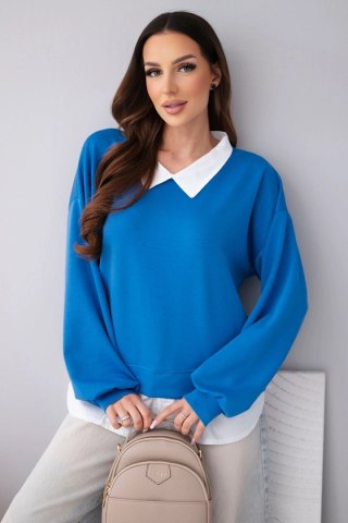 Bluza damska masełkowa z wiskozowy i z koszulową wstawką chabrowa