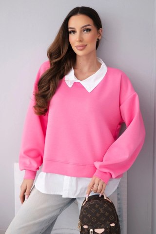 Bluza damska masełkowa z wiskozowy i z koszulową wstawką cukierkowy róż