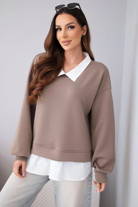 Bluza damska masełkowa z wiskozowy i z koszulową wstawką fango
