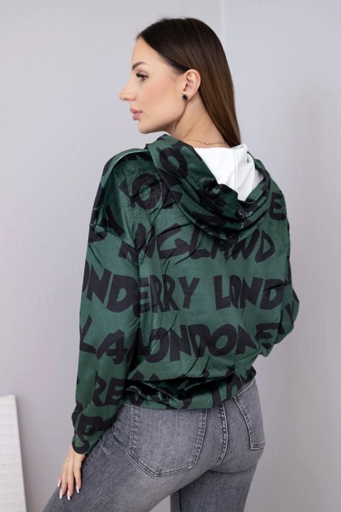 Bluza damska oversize z kapturem i nadrukiem ciemno zielona