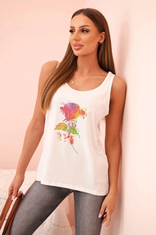 Bluzka damska bawełniana na ramiączkach z nadrukiem kwiatowym ecru